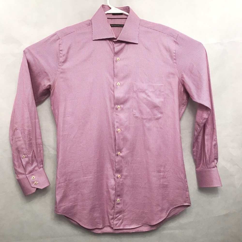 PETER MILLAR Pink and White Houndstooth Button Up
